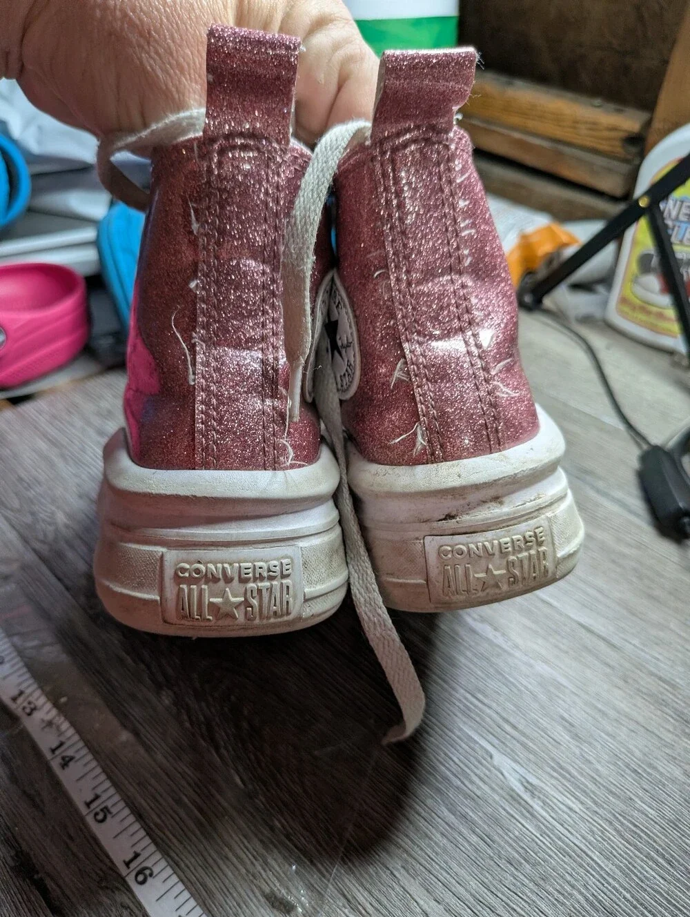 Converse Girls Pink Glittery High Top Sneakers Size 13